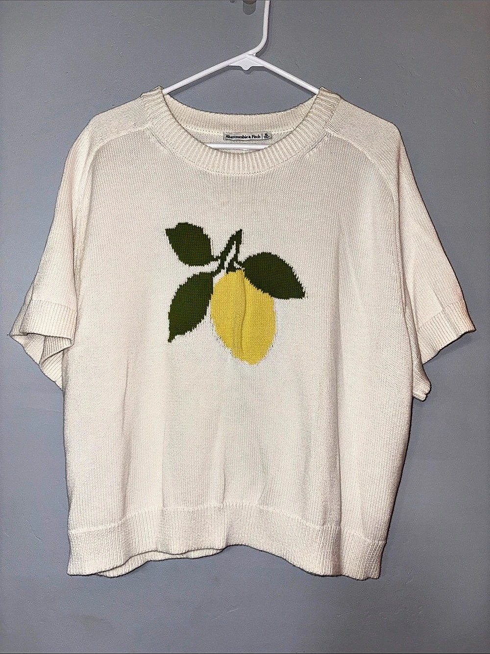 Abercrombie & Fitch Madeline Lemon Sweater Tee Women’s XL Cream Short Sleeve